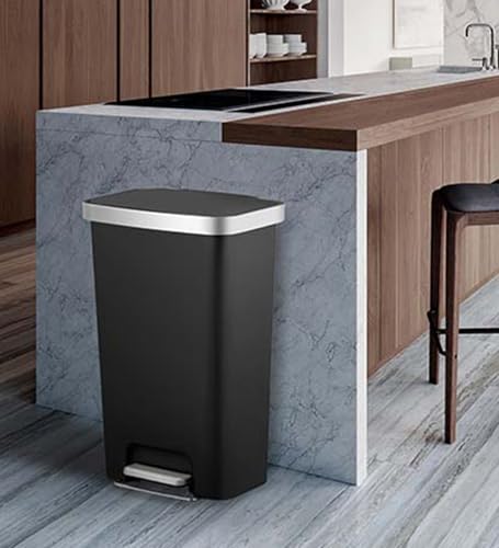 Image of Obsessions EKO 45L Plastic Step Bin with Pedal,Large Capacity Trash Can Ideal for Home, Kitchen and Office,Black