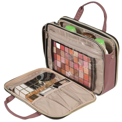 NISHEL Travel Makeup Bag Stand Up, Portable Cosmetic Organizer, Cosmetic Case for Travel-Size Toiletries, Rosewood-Pink - Thumbnail 5
