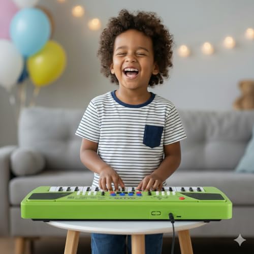 Image of Rechargeable Electronic Keyboard Piano for Kids | HL-55 Musical Toy Piano with Built-in Speaker, Microphone Support, LED Indicators & Multiple Music Modes | Beginner Learning Keyboard for Kids