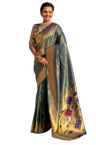 Image of SGF11 Women's Paithani Soft Lichi Silk Kanjivaram Sarees With Blouse Piece