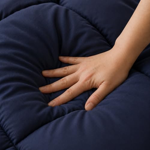 Image of Luxury Hotel Collection Cotton Comforter | All-Season Lightweight Quilt for Hot Sleepers | Plush, Breathable & Box-Stitched (Queen) Navy Blue