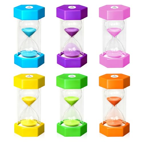 Euablfo 6 Piezas Reloj de Arena Colorido,Reloj de Arena Niños,1/3/5/10/15/30 Minutos Hourglass, para Cocina, Escuela, Cepillado de Dientes,Cocina,Escuela,Oficina,Decoración Hogar,Juegos, Escuela