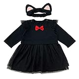 黒猫ワンピース ねこ耳ヘアバンド セット ハロウィン コスプレ 仮装 ベビー服 赤ちゃん 女の子 ブラック 長袖 P2294E-80-01