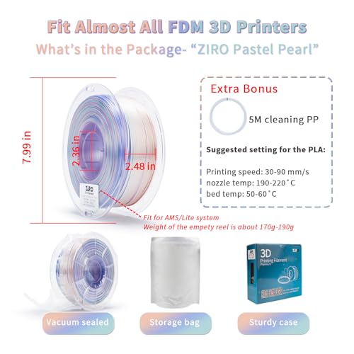Image of ZIRO 3D Printer Filament PLA, Fast Color Change Silk, 1KG Pastel Pearl