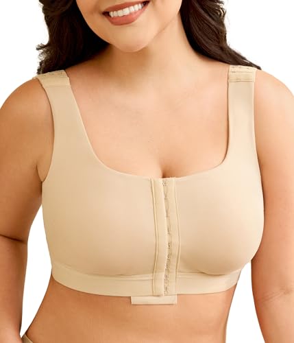 LANCS Wireless Front Closure Compression Bras for Women Post Surgery Mastectomy Everyday Bra with Adjustable Straps