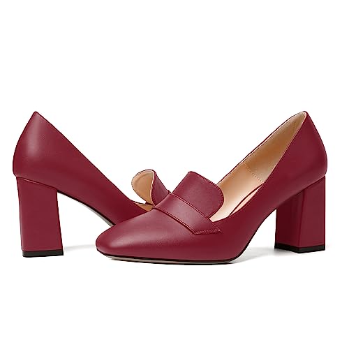 Image of MODENCOCO Womens Sexy Formal Matte Slip On Square Toe Work Block High Heel Loafers Shoes 3.5 Inch