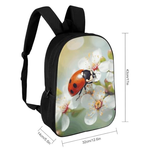 Butterfly Ladybug Flower Backpack - Durable 600D Polyester, 17 Inch Backpack with Ergonomic Adjustable Straps, Lightweight Travel Bag for Men & Women2