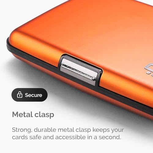 Image of OGON -DESIGNS- Aluminum card holder, RFID protection against fraud and demagnetization, compact wallet, Smart Case STOCKHOLM model (Aluminum Orange, Extra-secure lock)