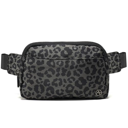 Image of Pander Everywhere Belt Bag for Women, 5 Zipper Pockets Nylon Crossbody Fanny Pack Purse (Grey Leopard)