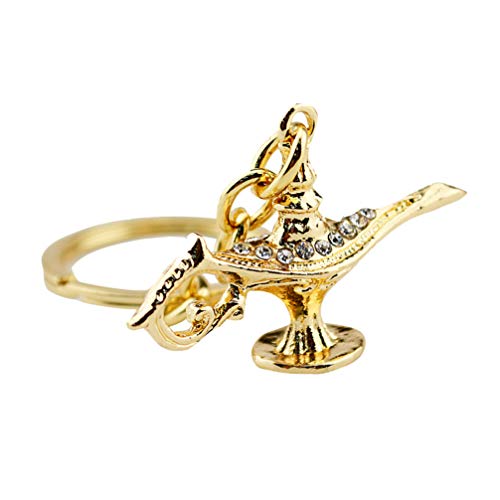 Preisvergleich Produktbild Amosfun Aladdin Lampe schlüsselbund Genie magische Lampe schlüsselanhänger tür autoschlüsselanhänger Kette Ring taschenanhänger für männer Frauen Weihnachten neujahrsgeschenk (golden)