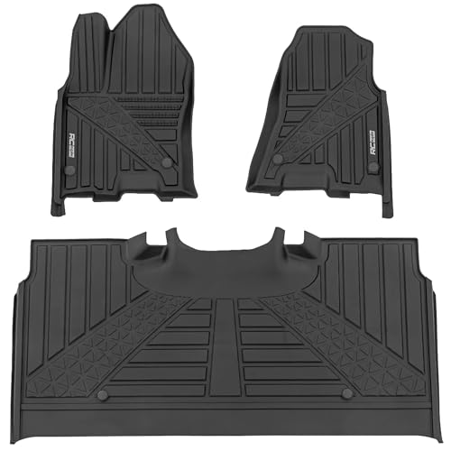 Rough Country Flex-Fit Floor Mats for Ram 1500 (2025-2026) Crew Cab - Front & Rear Set Custom All-Weather Non-Slip TPE Liners with Spill Saver Lip