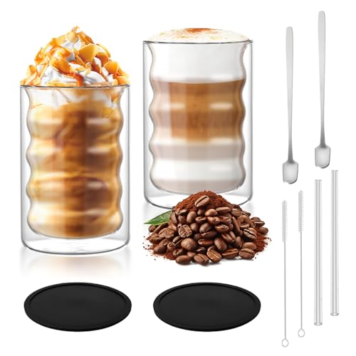 Taimimy Latte Macchiato Gläser Doppelwandig 350ml 2er Set mit 2 Löffeln, Doppelwandige Kaffeegläser Cappuccino Tassen, Espressotassen Thermogläser...