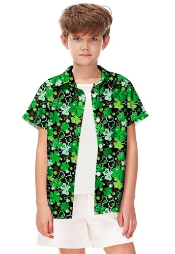 Image of Remimi Unisex Kids 4th of July Button Up Shirt Boys American Flag Print Hawaiian Beach Short Sleeve Tops 5-14 Years