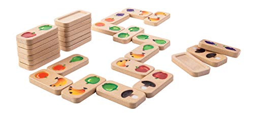PlanToys Wooden Veggie & Fruit Dominoes (5639)| Sustainably Made from Rubberwood and Non-Toxic Paints and Dyes | Eco-Friendly PlanWood