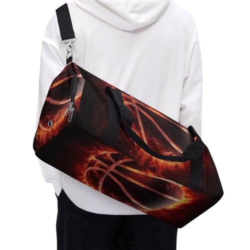 Sac de gym élégant imprimé basket-ball en feu taille unique multi-compartiments - 5