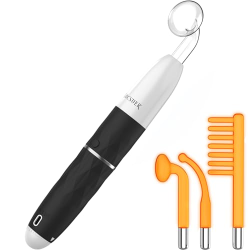 OxyGlow 2 Cordless High Frequency Facial Machine, ProFacialWand Clinical Skin Therapy Wand - Neon+Argon Gas (Pearl White)