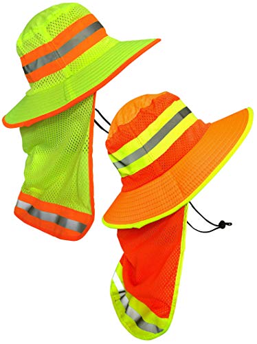Image of Men High Visibility Reflective Sun Hat with Neck Flap Wide Brim Boonie Hat Bucket Cap
