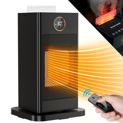 LIFERUN Calentador de ventilador, ahorro de energía, pequeño calentador eléctrico con termostato y humidificador, calentador eléctrico oscilante de 90°, calentador de cerámica PTC, silencioso