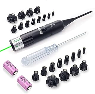StrongTools Green BoreSighter for .17 to 12GA Caliber Rifle and Handgun Universal Hunting Green Dot Boresight Kit with Press Switch Bore Sight with 2 Pieces CR2 Batteries (2 Packs Adapter, Green)