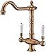 Wasserhahn Klassische Küchenspüle Wasserhahn Zwei Griff Massiv Messing Küchenarmatur Matt Bronze Waschbecken Wasserhahn Antike Messing Spüle Küche Sauberes Obst und Gemüse waschen