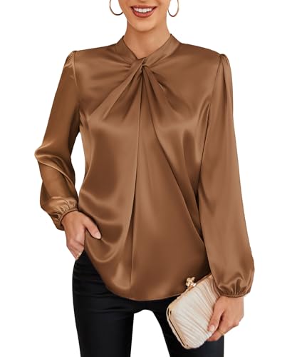 GRACE KARIN Women's Long Sleeve Shirts Mock Neck Casual Satin