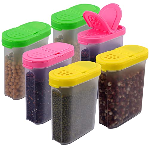 Aosmeol 6 botes a granel, 250 ml, cajas de almacenamiento para especias con práctico esparcidor, recipiente para especias, recipiente a granel, recipiente para cocina (amarillo, verde, 3 colores)