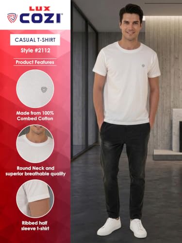 Image of Lux Cozi Men Cotton Half Sleeves Round Neck Regular Fit Casual T-Shirt