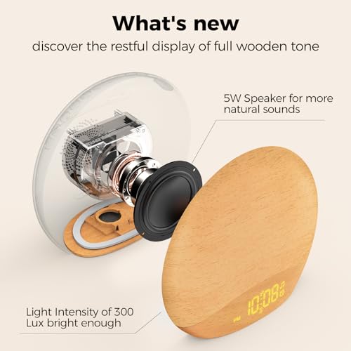 HOUSBAY Sunrise Alarm Clock Sound Machine, Wake Up Light- Soothing Sleep Sounds, Gentle Sunrise Alarm, Dimmable Night Light, Digital Clock & White Noise for Sleeping, Bedroom (Full Wooden Tone) - Image 6