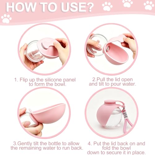 Image of Dog Water Bottle Portable, 2in1 Round Dog Water Bowl PET 10oz | Leak Proof Pet Water Dispenser, Foldable Silicone Bowl Drinking Bottle for Dogs Puppy Cats Travel Walking Hiking Camping Pink