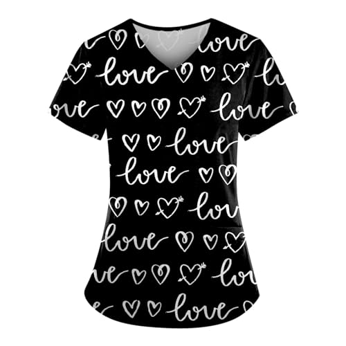 OIOLOYJM Printed Scrub Tops Women Short Sleeve V Neck Plus Size Scrubs for Womens Nursing Uniforms Shirts with Pockets