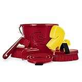 Equi-Deluxe 8-teiliges Kinder-Putzset für Equi-Deluxe 8-teiliges Kinder-Putzset für Pferde, Eimer befüllt mit Striegel, Schwamm, Hufpick, Mähnenbürste, Mähnenkamm und Kardätsche (Red Edition)