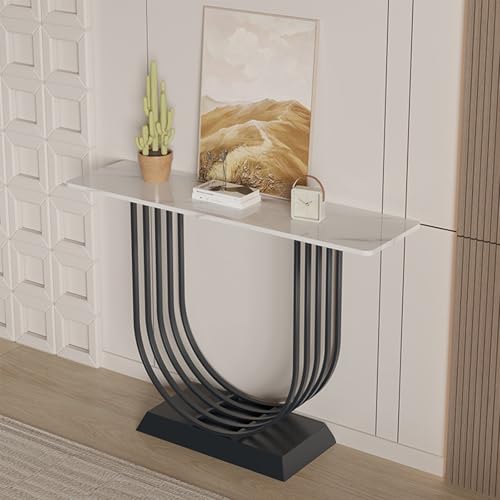 Mesa de consola de piedra sinterizada con base metálica resistente de 120cm 2