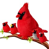 ZJoey 5 Pcs Northern Cardinal Plush Mommy Stuffed Animal with Baby Plush Red Bird Soft for Girls Birthday Xmas Bedtime Gift Bed Rest Chair Bolster Nursery Decoration(Cardinal)