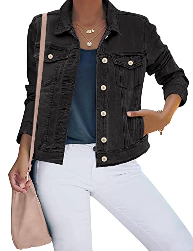 Roskiky Damen Jeansjacke Damen Schwarz Frühlingsjacke Jeansjacken für Damen Damen Jeansjacken Schwarze taillierte Jeansjacke Damen Jeansjacken Vintage schwarz Größe L passt 44-46