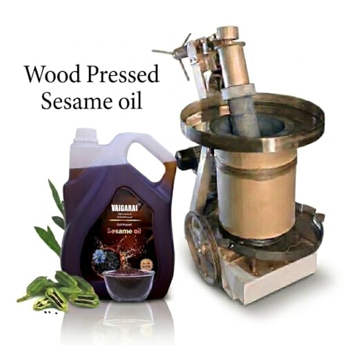 Image of VAIGARAI Wood Cold Pressed Sesame Oil 5 Litre (5L) | Kachi Ghani (Chekku) Gingelly /Till Oil for Cooking | Using Palm Jaggery /Panai Karuppatti on Extraction