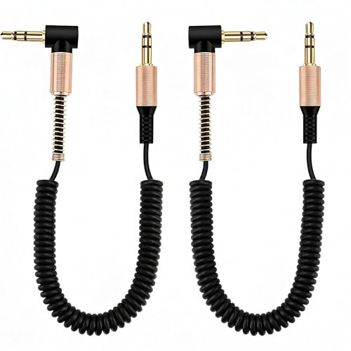 Xevtrak Câble Auxiliaire Ressort Mâle À Mâle, Cordon Rétractable Audio 1,8m Avec Connecteur Coudé 3,5mm Pour Espaces Restreints, Câble AUX Pour...