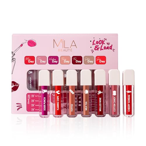 Mila Beauté Set of 7 Non Transfer Mini Liquid Lipstick Gift Set I 12 Hrs Transfer proof I With Hyaluronic Acid I Perfect For Gifting, Special Occasion, Wedding, Travel Friendly Combo for Women I Gift Pack