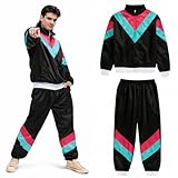 Costumed Chándal de los años 80 y 90 - Chándal retro con botón de baño - Chándal para hombre y mujer - Carnaval, Negro , L-XL