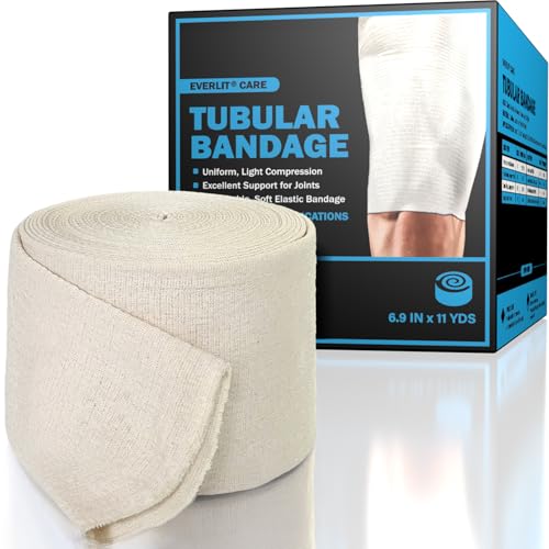 Image of EVERLIT Elasticated Tubular Support Bandage | Stockinette Tubing for Large Arm, Knees, Legs | Light to Moderate Compression Bandage Roll For Tissue Support (Size J | 6.9 inch x 11 yd)