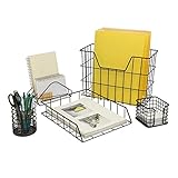 YCOCO 5 Piece Office Desk Organizer Supplies Set,Desk Organizers and Accessories,Letter Sorter,Paper Tray,Pencil Holder,File Organizer,Sticky Note Holder,for Home or Office,Black