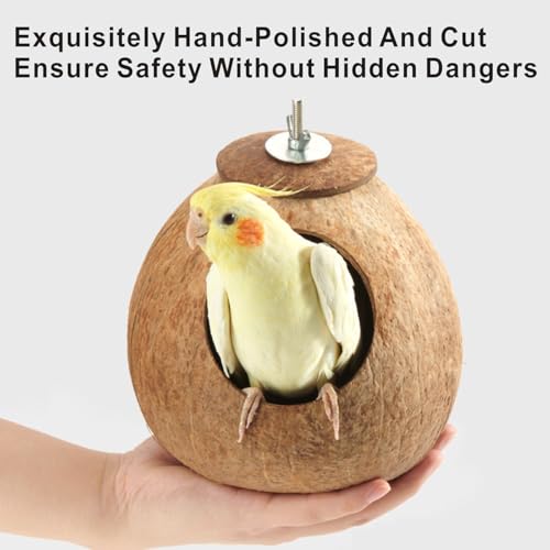 Image of Bird Nest for Cage Natural Coconut Shell Birds House 2 Pack Parakeet Hide Breeding Hut Bird Cage Accessories & Decor Hamster Toys for Parrot Lovebirds Budgies Cockatiel Conure Finch Canary