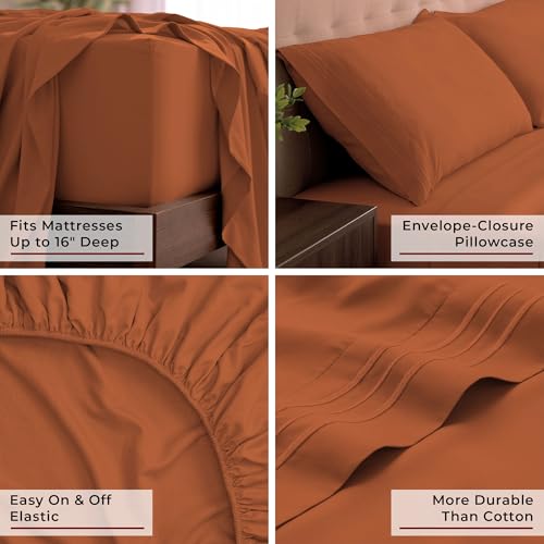Image of Mellanni King Sheets Set - 4 PC Iconic Collection Bedding - Hotel Luxury, Extra Soft, Cooling Bed Sheets - Wrinkle, Fade, Stain Resistant (King, Terracotta)