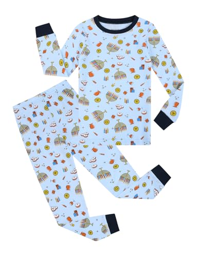 Joyond Kids Girls Boys Happy Hanukkah Pajamas Outfit Set Toddler Candle Costume Pjs for Hanukkah Party Blue 5T