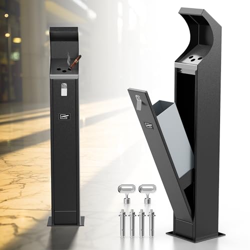 Standing Cigarette Butt Disposal Outdoor, Receptacle,Ashtray,Bin,Fireproof, Prevention of Waterlogging, Corrosion Resistant, Smokeless, Suitable for Shop Entrance,Park,Smoking Areas.Black