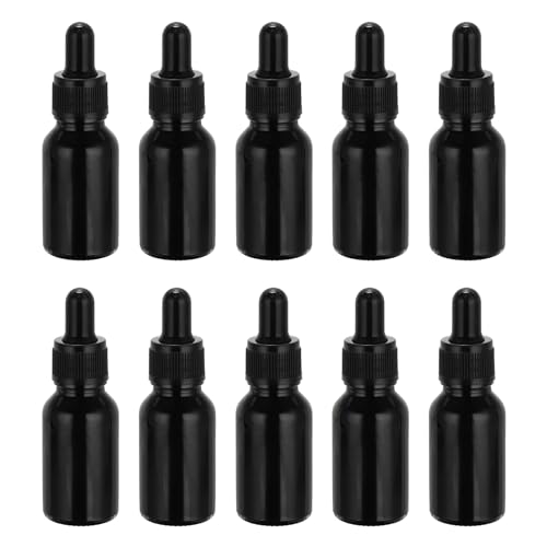 PATIKIL 15ml Glass Dropper Bottle, 10Pcs Leakproof Essential Oils Sample Liquid Perfume Container with Eye Dropper for Storage Travel, Black