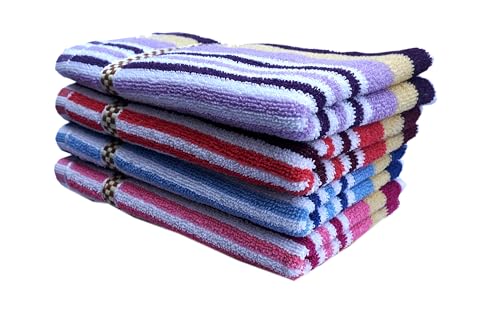 Image of Space Fly 500 GSM Cotton Hand Towels 11x17 Inches - Set of Colorful Striped Towels for Face & Hands - Soft, Quick Dry, Lightweight Multipurpose Towels for Home, Gym, Travel, Kitchen (Pack of 2)