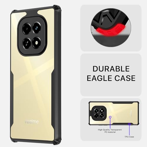Image of Pikkme Crystal Clear Transparent Back Cover | Ultra Hyrbid | Full Camera Protection | Raised Edge | Bumper Case for Realme C63 5G (Black)