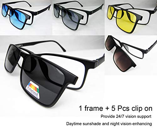 Circleperson Men Polarized Clip on Sunglasses 5 in 1 Magnetic glasses Spring hinges2