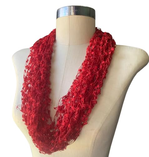 Handmade Infinity Scarf, Necklace Scarf Infinity Scarf, Loop Scarf Light Weight Scarf, Bright Red Scarf, Cowl, Fiber Jewelry Single Loop Fashion accessory Made in the USA
