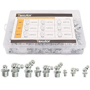 Taxutor 160-Pieces MM Metric Hydraulic Zerk Grease Fitting Assortment Set Kit - M6 M8 M10 Straight, 45 Degree, 90 Degree Angled Grease Zerk Fittings
